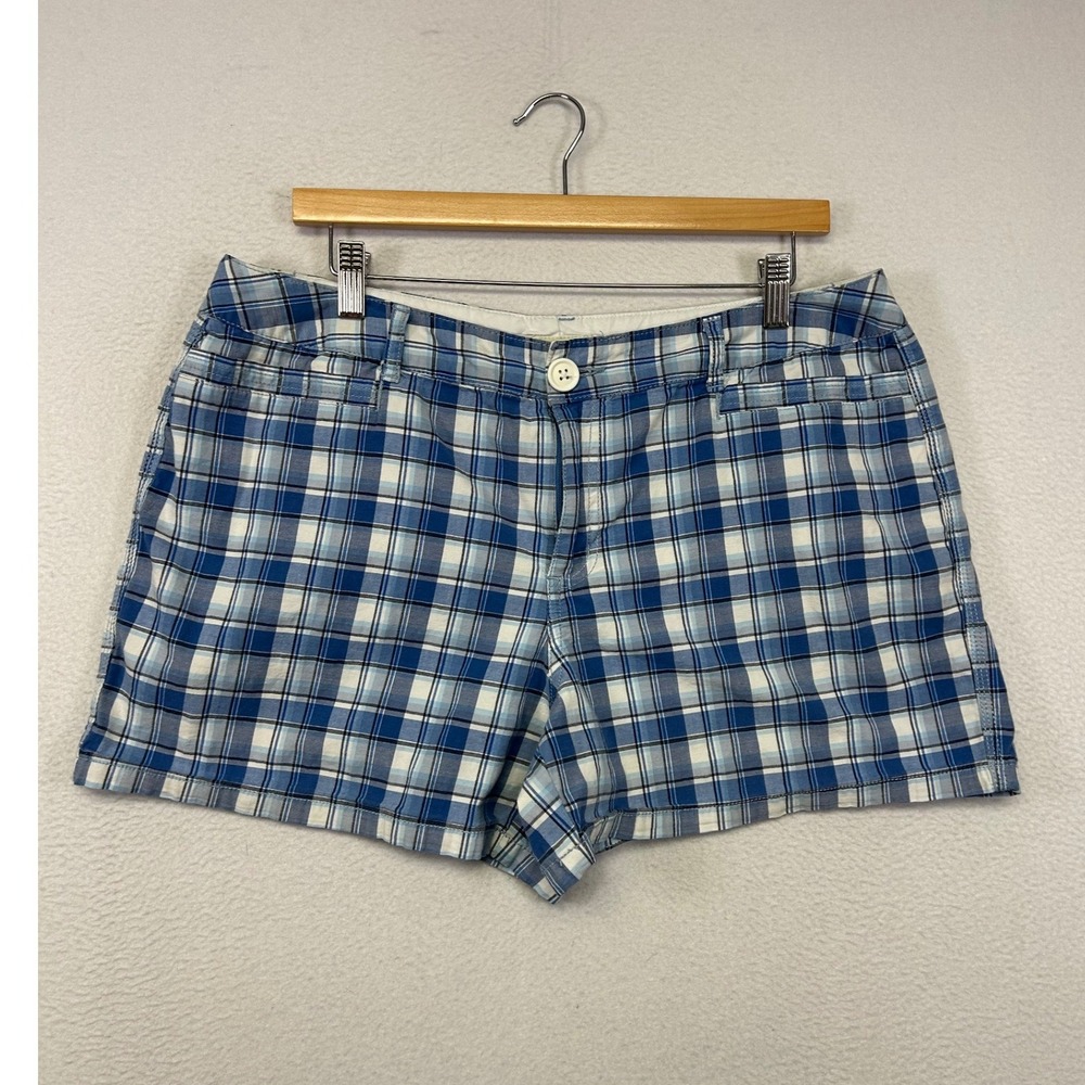Preppy Plaid St. Johns Bay Womens 16P Blue White Cotton Blend Casual Shorts